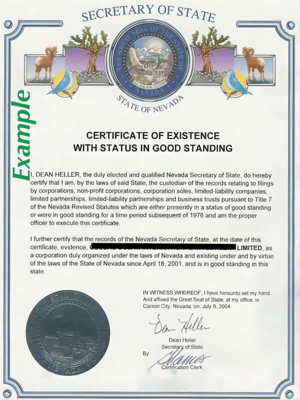 插图American company Certificate of good standing sample美国公司良好信誉证书样本.jpg