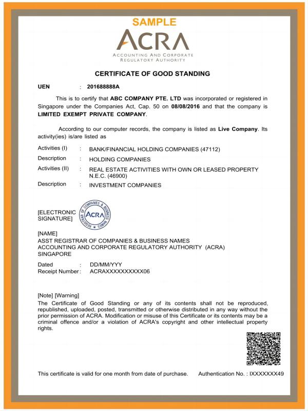 插图Singapore company Certificate of good standing新加坡公司良好信誉证明样本.jpg