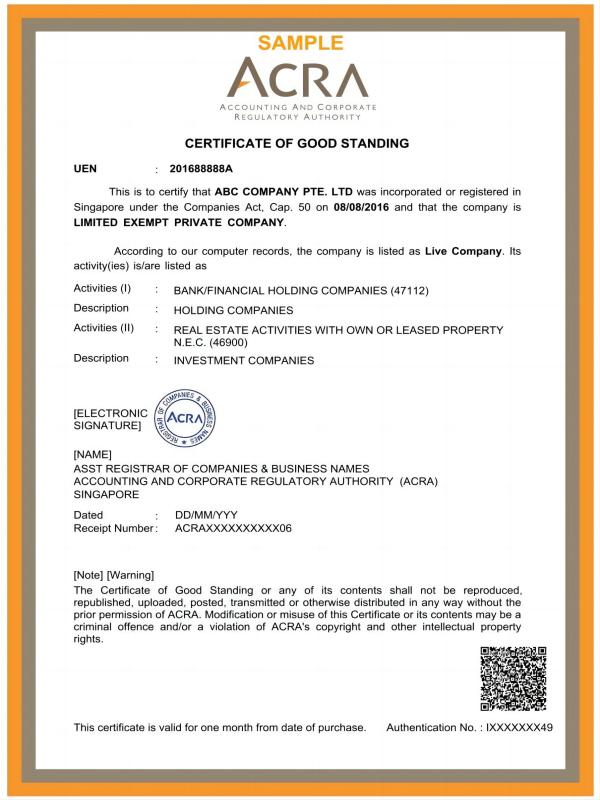 插图Singapore company Certificate of good standing新加坡公司良好信誉证明样本.jpg